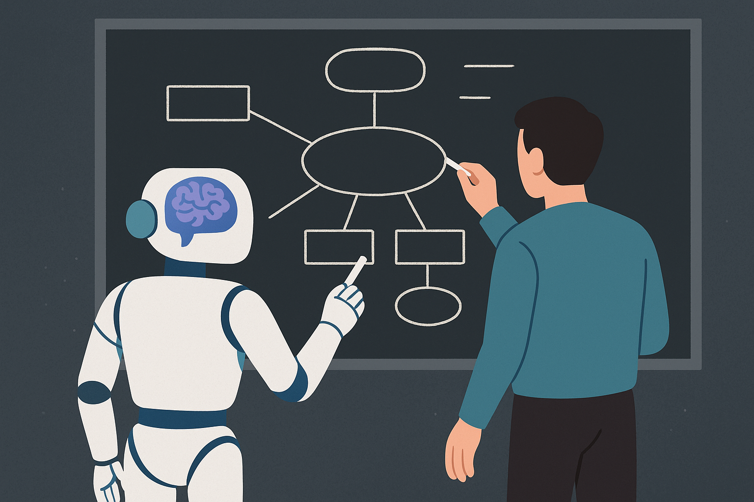 AI 与人一起在黑板上画出思维导图